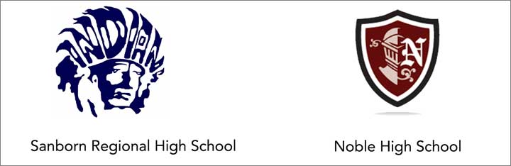 Sanborn Regional High School and Noble High School Logos